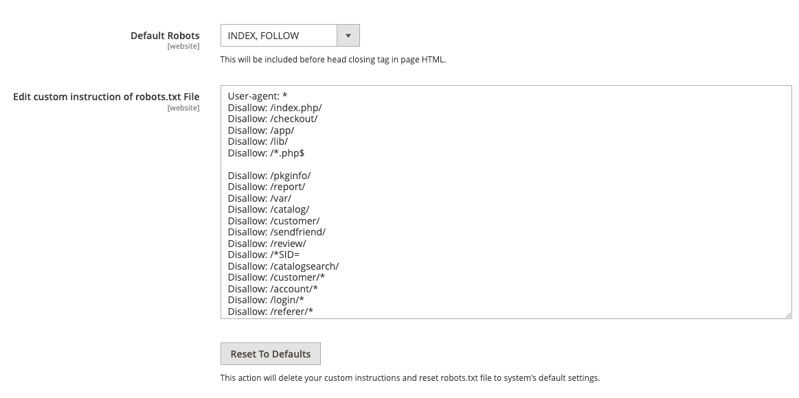Example of Magento Robots.txt
