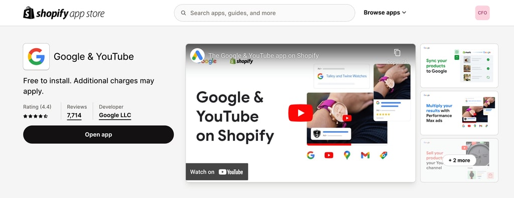 shopify google and youtube app