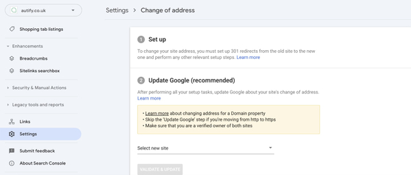 change of address tool google search console