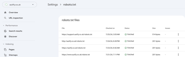 robots file tool search console