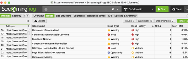 screaming frog errors report