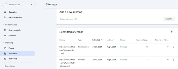 sitemap indexing tool google search console